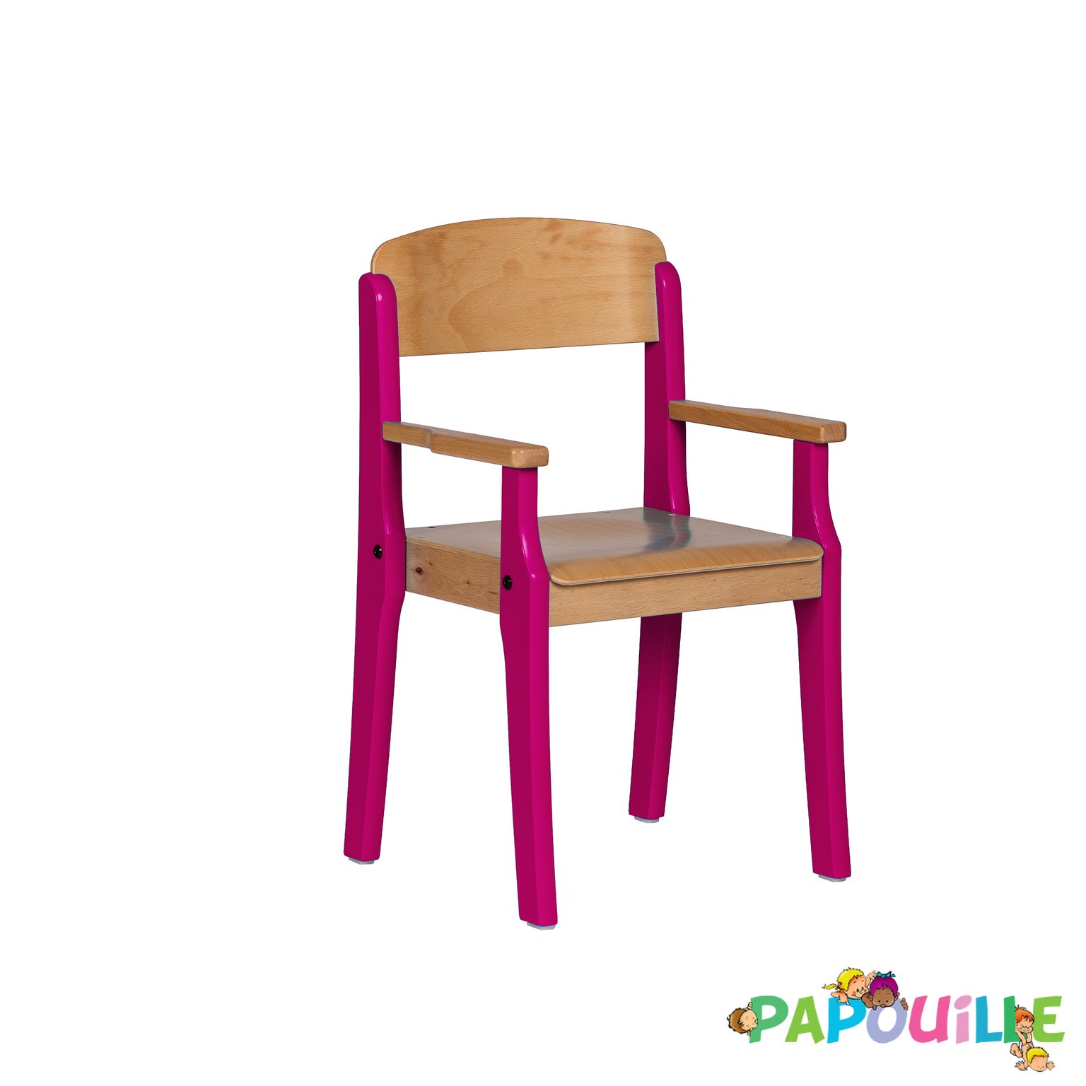 Fauteuil enfant en bois avec accoudoir t3 h.35cm framboise