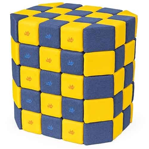 Cubes de constructions basic magnétiques de psychomotricité tissu 100 pièces jaune et bleu
