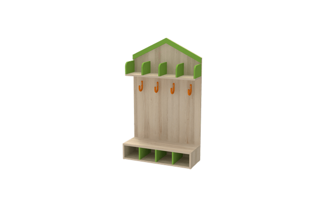 Mobilier - Banc vestiaire & Porte Manteaux - Vestiaire cabane 4 places - T1 - Vert