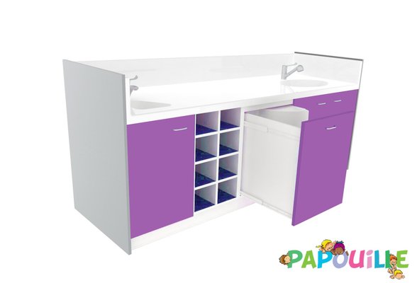 Change - Meuble à Langer crèche - Meuble à langer deux cuve - modèle 2 - 2500 x 830mm violet