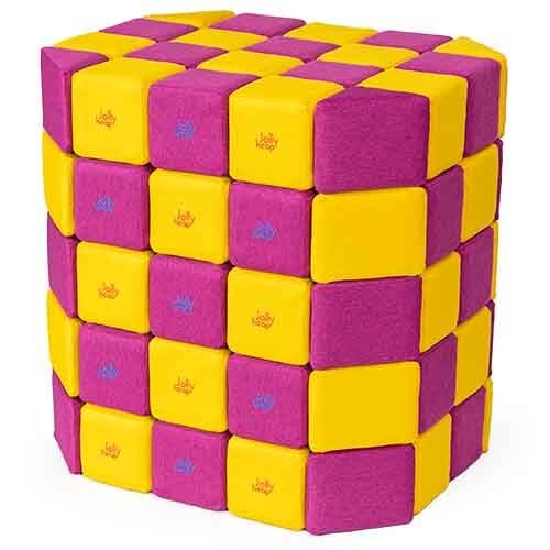 Cubes de constructions basic magnétiques de psychomotricité tissu 100 pièces fuchsia et jaune