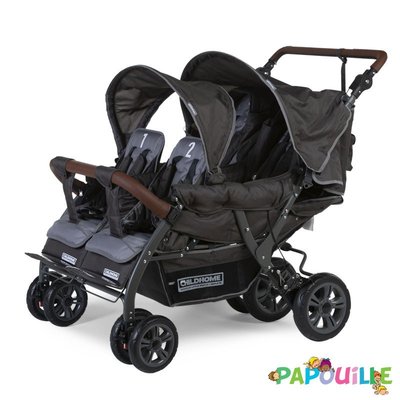 Puériculture - Poussette - Poussette quadruple 2 autobrakes 4 enfants anthracite