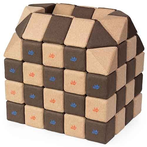 Cubes de constructions magnétiques de psychomotricité tissu 100 pièces marron