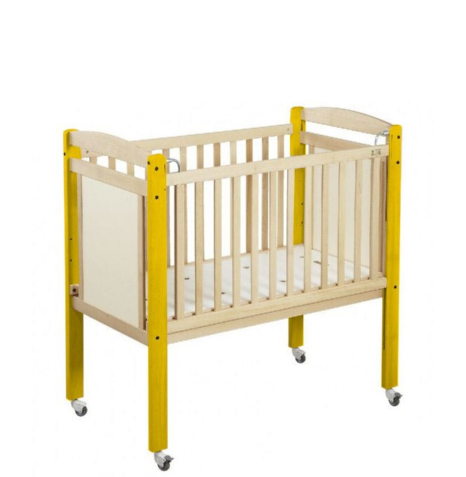 Lit crèche en bois bébé réglable 3 hauteurs à panneaux 100 x 50 cm sans matelas jaune