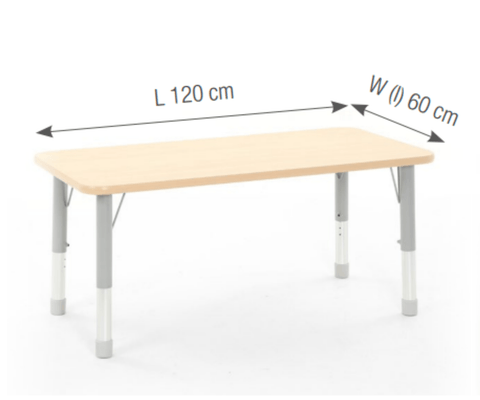 Mobilier - Table crèche et scolaire - Table rectangulaire réglable - surface HPL - 120 x 60 cm