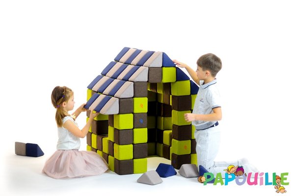 Motricité - Jeux de Motricité Libre - Cubes de constructions magnétiques de psychomotricité tissu 100 pièces bleu