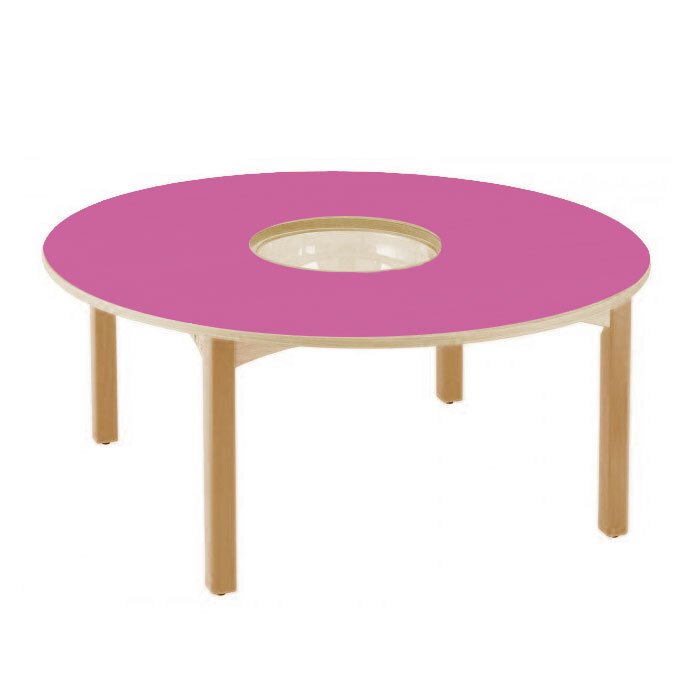 Table en bois ronde à bac central t00 h36 framboise