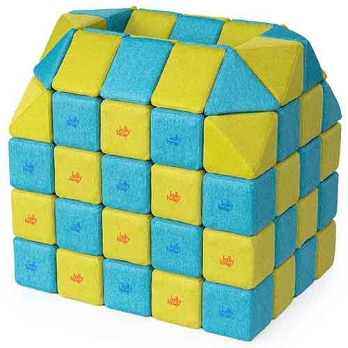 Cubes de constructions magnétiques de psychomotricité tissu 100 pièces bleu