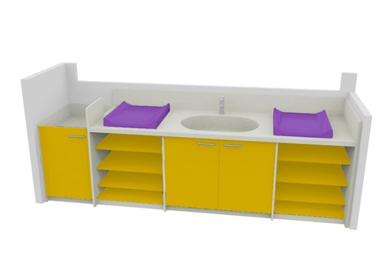 Change - Meuble à Langer crèche - Meuble à langer 2 plans à langer 1 cuve avec escalier mimosa