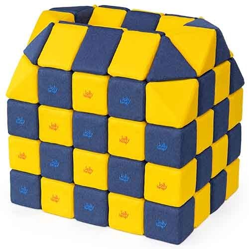Cubes de constructions magnétiques de psychomotricité tissu 100 pièces jaune