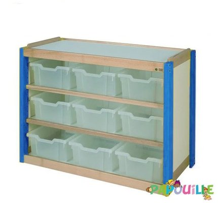 Mobilier - Meuble de rangement scolaire - Meuble de rangement 9 casiers translucides bleu