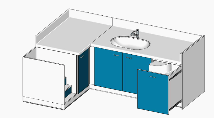 Change - Meuble à Langer crèche - Table à langer en L 1 cuve - 2600/1780 (L) x 850 (Pf) mm