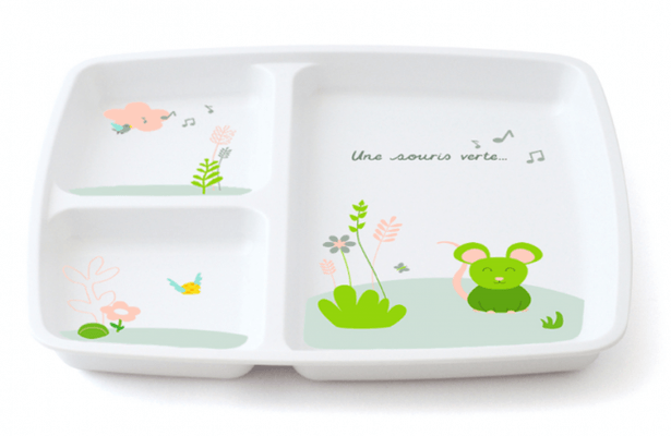 Repas - Plateaux Repas Enfants et à Compartiments - Plateau repas 3 compartiments melamine souris verte