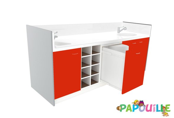 Change - Meuble à Langer crèche - Meuble à langer deux cuve - modèle 2 - 2500 x 830mm rouge