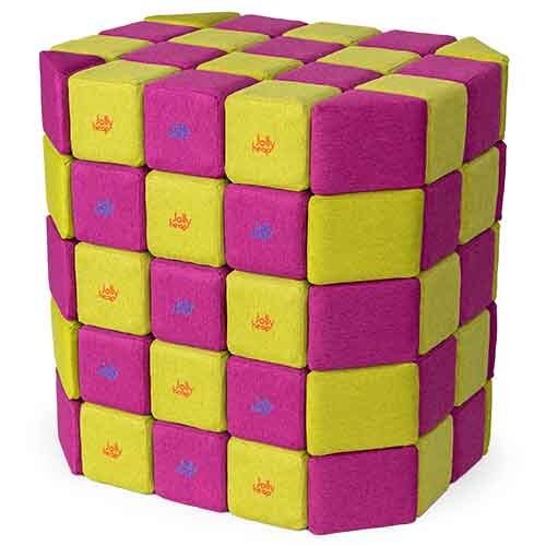Cubes de constructions basic magnétiques de psychomotricité tissu 100 pièces fuchsia et anis