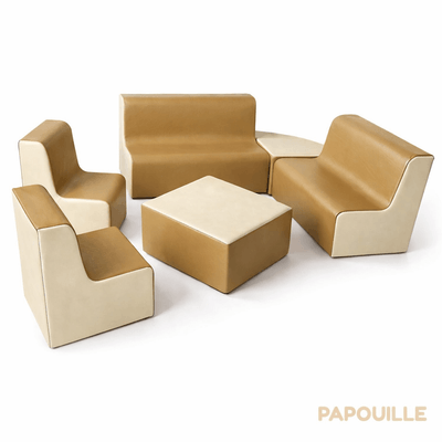 Mobilier - Meuble en mousse et Pouf - Pouf triangle en mousse imperméable assise de 30 cm - Marron et crème