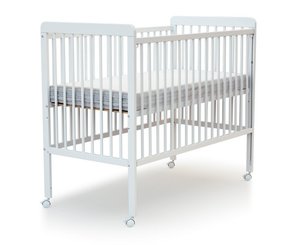 Couchage - Lit Crèche en Bois bébé, enfant - Lit en bois réglable 3 hauteurs sur roulettes blanc