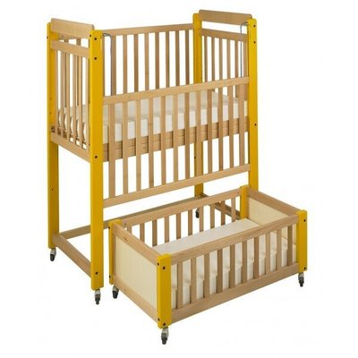 Couchage - Lit Crèche en Bois bébé, enfant - Lit en bois surélevé double couchage jaune