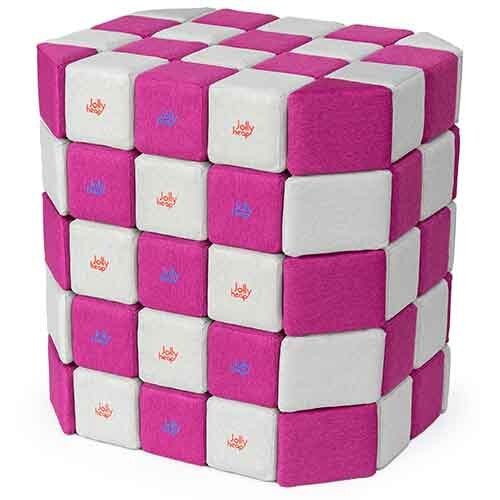 Cubes de constructions basic magnétiques de psychomotricité tissu 100 pièces blanc et fuchsia