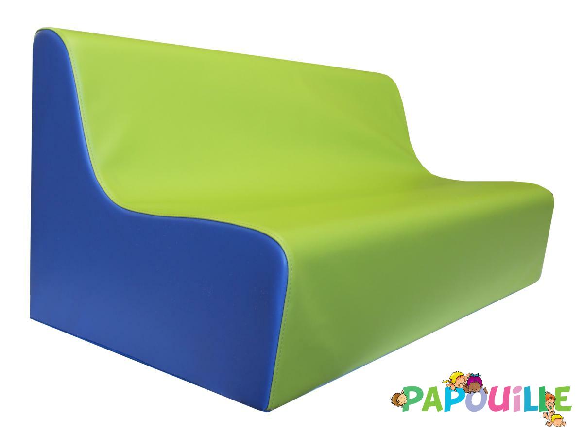 Banquette enfant 2 à 3 places en mousse pvc h.25cm bleu/vert