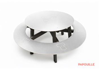 Mobilier - Table crèche et scolaire - Table d'extérieur ronde avec banc ourson - Blanc