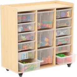 Mobilier - Meuble de rangement scolaire - Étagère à 3 rangées avec 12 petits bacs et 3 grands