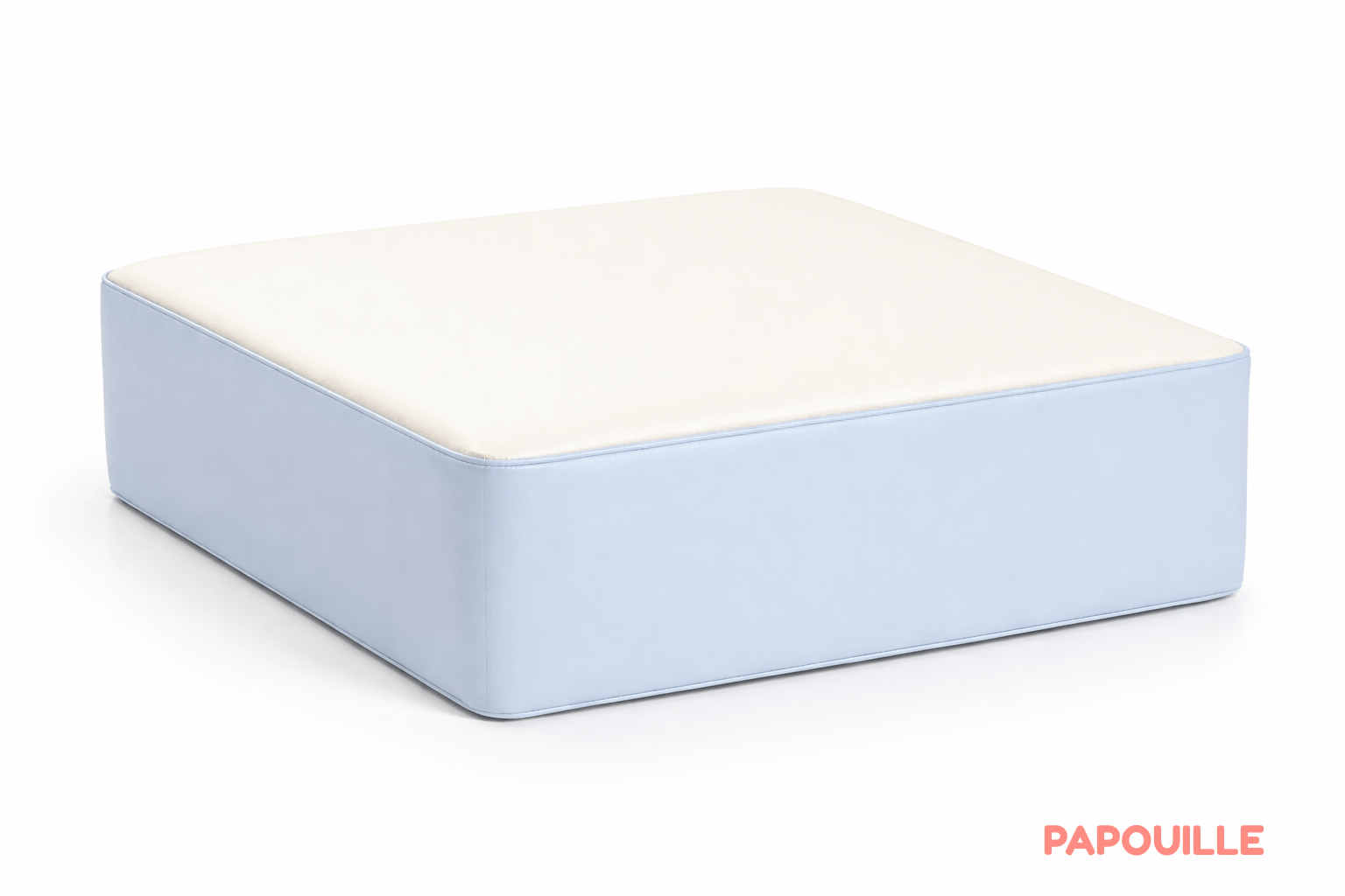 Pouf carré en mousse - hauteur 15 cm - Bleu pastel et crème