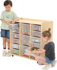 Mobilier - Meuble de rangement scolaire - Étagère à 3 rangées avec 12 petits bacs et 3 grands