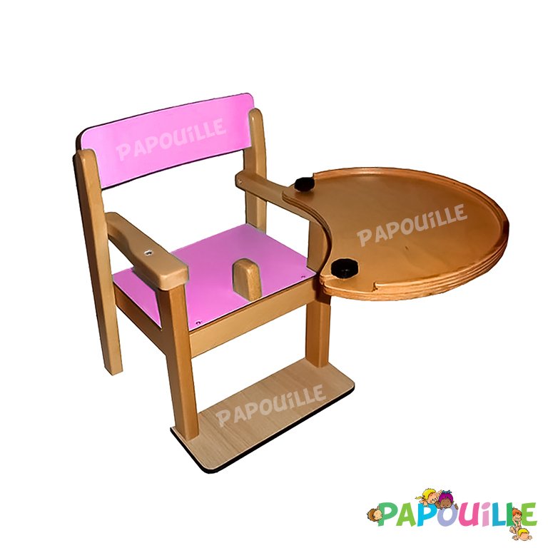 Fauteuil bébé repas en bois avec tablette de h.16cm framboise