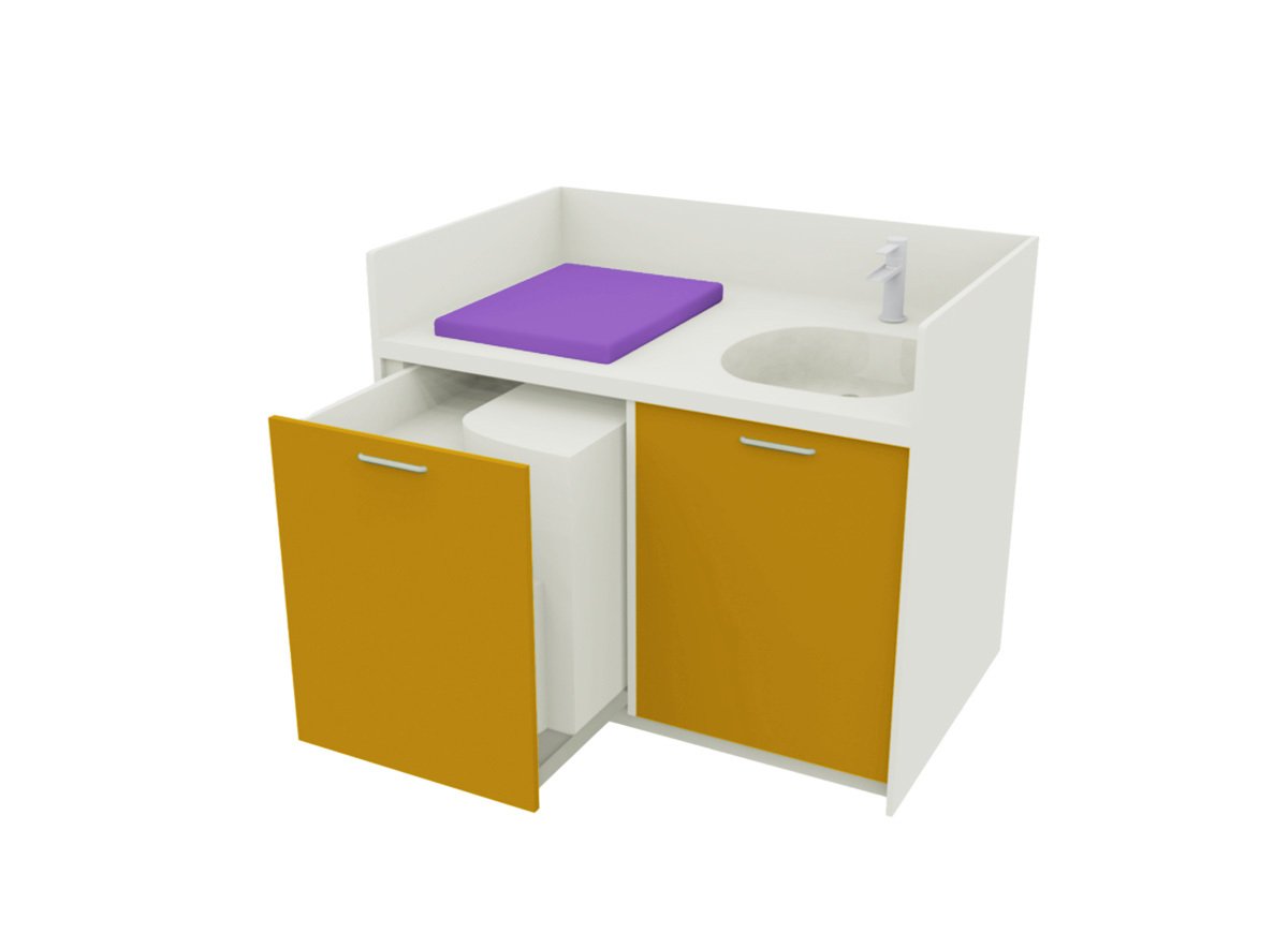 Meuble à langer une cuve avec escalier compact jaune samba - 110 x 83 cm
