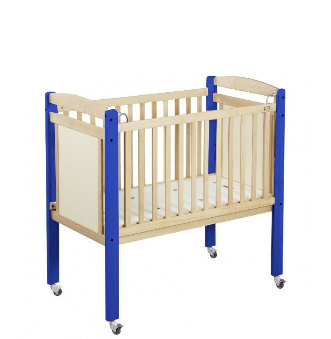 Lit crèche en bois bébé réglable 3 hauteurs à panneaux réglable 100 x 50 cm sans matelas bleu