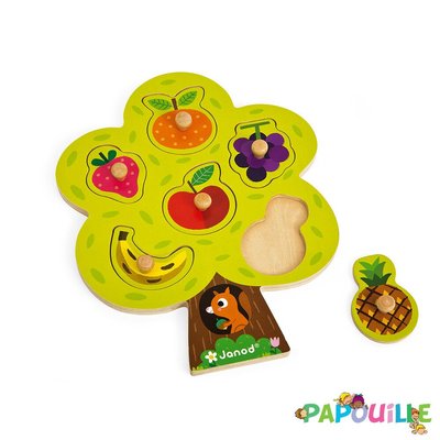 Jeux - Jeux Éducatifs et Puzzle - Puzzle à encastrer avec boutons en bois arbre à fruits 6 pcs ( pour les enfants de 18 mois et plus )