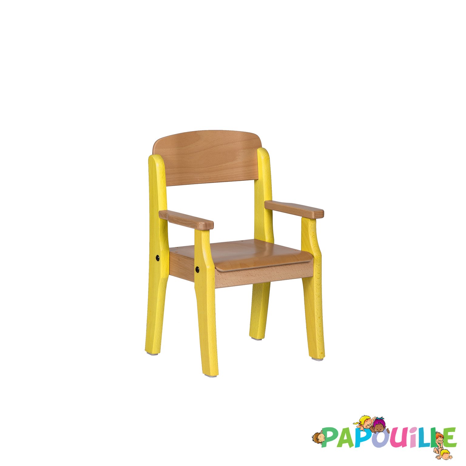 Fauteuil enfant en bois avec accoudoir t2 h.31cm jaune