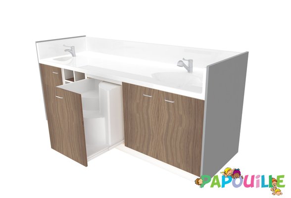 Change - Meuble à Langer crèche - Meuble à langer deux cuve - modèle 2 - 2500 x 830mm naturel