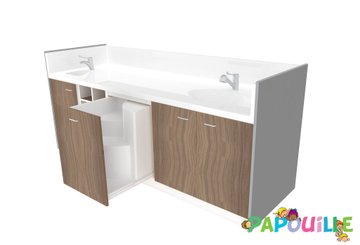 Change - Meuble à Langer crèche - Meuble à langer deux cuve - modèle 2 - 2500 x 830mm naturel