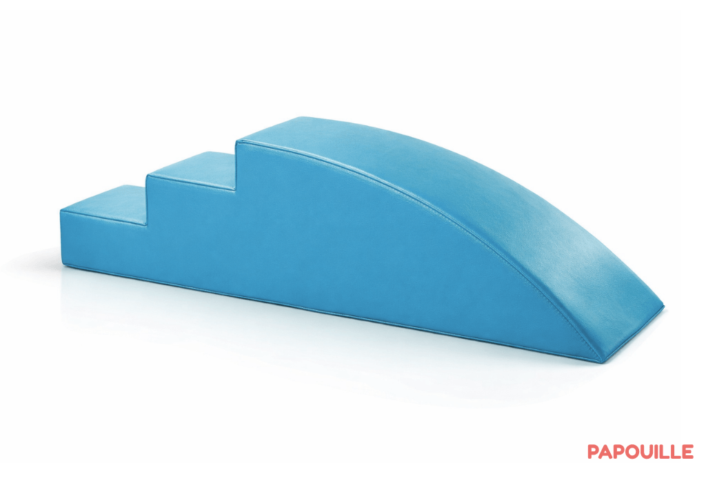 Module petit toboggan incurve 3 marches en mousse pvc h.23 turquoise