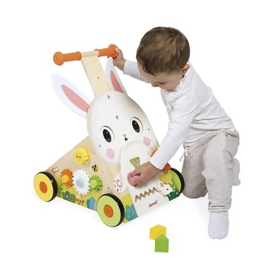 Jeux - Porteurs, Draisiennes, Marcheurs - Chariot de marche Multi-Activités Lapin en bois - Prix Parent