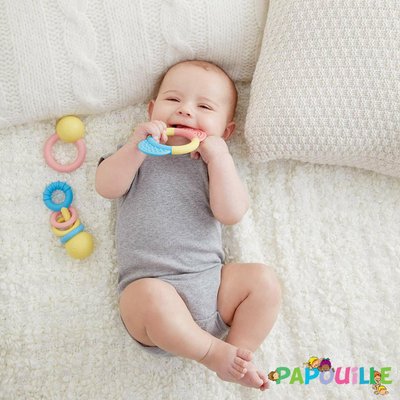Jouets - Hochets et Jouets Sensoriels - 3 hochets et anneaux de dentition - Matière végétale