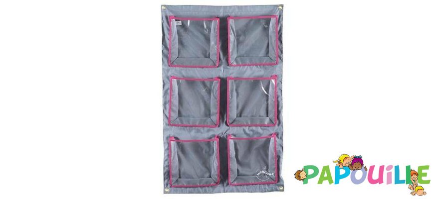 Mobilier - Accessoires pour meuble de rangement - lot de 2 range doudou 6 pochettes - gris et fuchsia