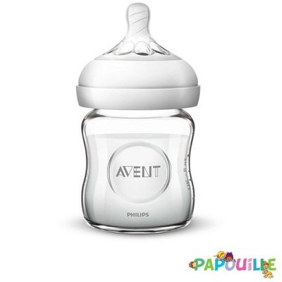 Repas - Biberons Classic et Large - Biberon natural 120ml col large ergonomique verre ( avent ) 0 - 12 mois