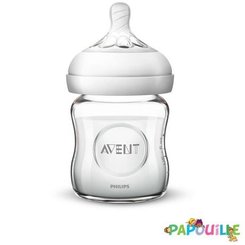 Repas - Biberons Classic et Large - Biberon natural 120ml col large ergonomique verre ( avent ) 0 - 12 mois