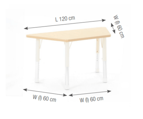 Mobilier - Table crèche et scolaire - Table trapèze réglable beige - surface HPL - 120 x 60 x 60 cm