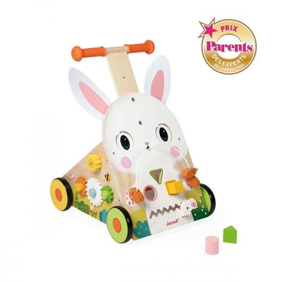 Jeux - Porteurs, Draisiennes, Marcheurs - Chariot de marche Multi-Activités Lapin en bois - Prix Parent