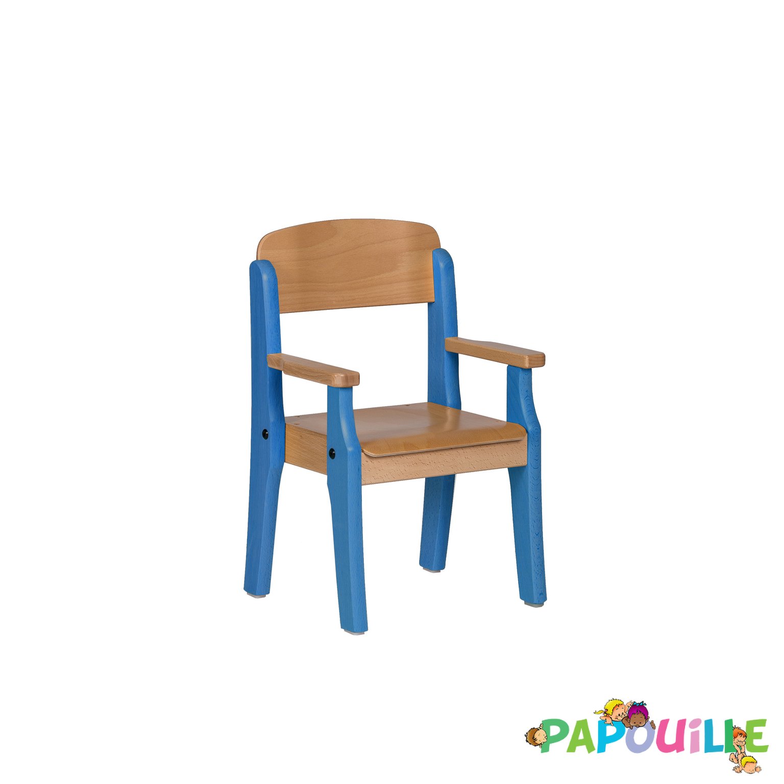 Fauteuil enfant en bois avec accoudoirs t1 h.26cm bleu