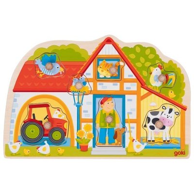 Jeux - Jeux Éducatifs et Puzzle - Puzzle à encastrer en bois avec bouton ferme
