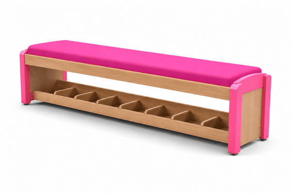 Mobilier - Banc vestiaire & Porte Manteaux - Banc d'accueil en bois avec casiers à chaussures framboise
