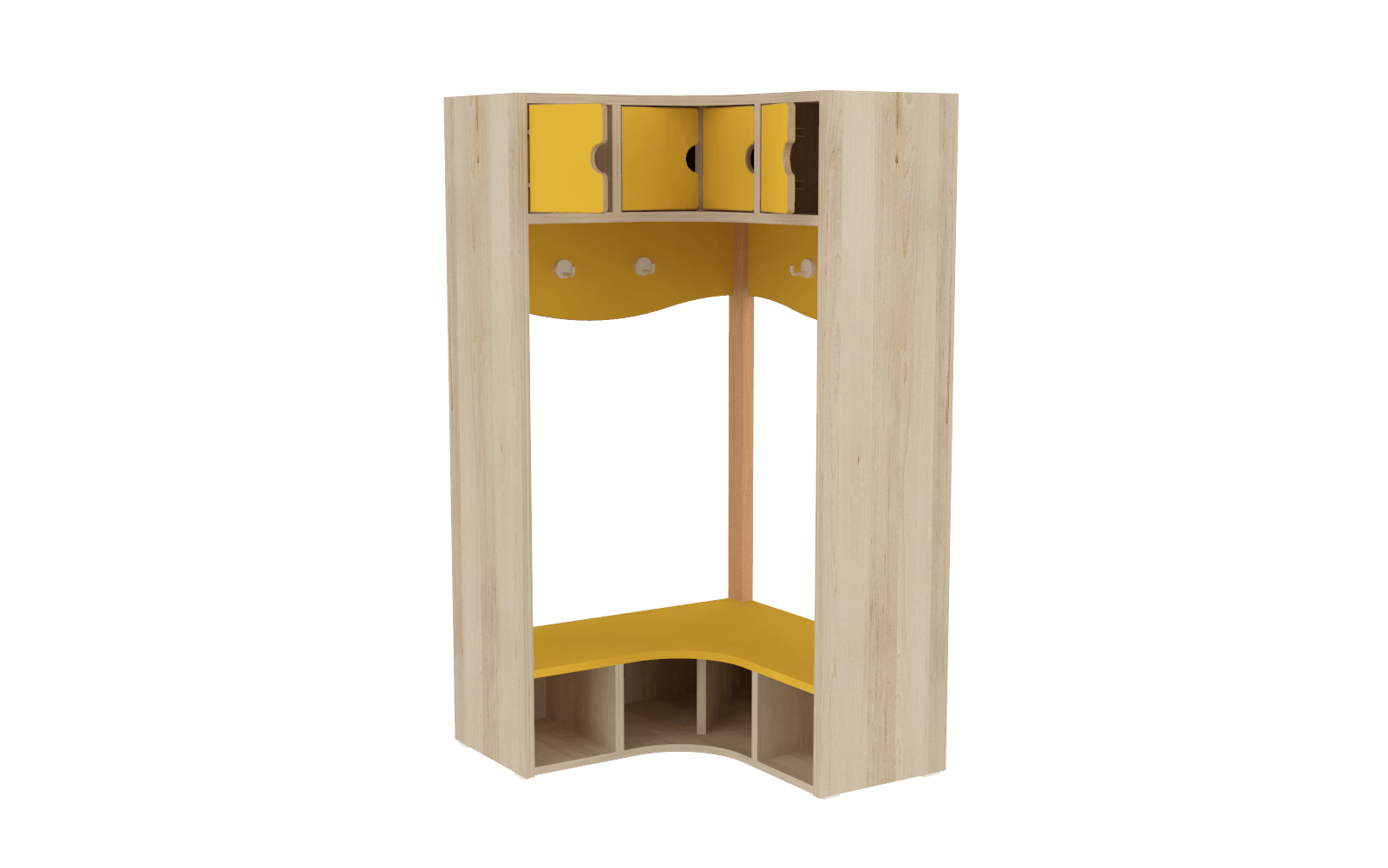 Vestiaire d'angle 4 casiers - T0 - Jaune