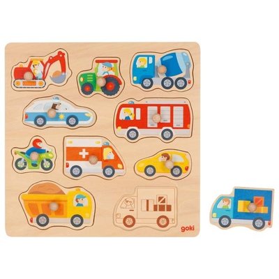 Jeux - Jeux Éducatifs et Puzzle - Puzzle à encastrer en bois avec bouton véhicule
