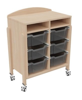 Mobilier - Meuble de rangement scolaire - Meuble mobile à roulettes 6 bacs tiroirs vernis