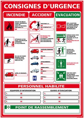 Médical et Prévention - Protection et Sécurité (EPI) - Signalétique consigne d'urgence - 21 x 15 cm